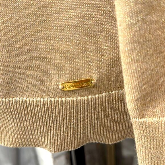 Calvin Klein women’s sweater Beige Tan Gold Shimmer Mock Neck Medium Long Sleeve - Picture 3 of 11